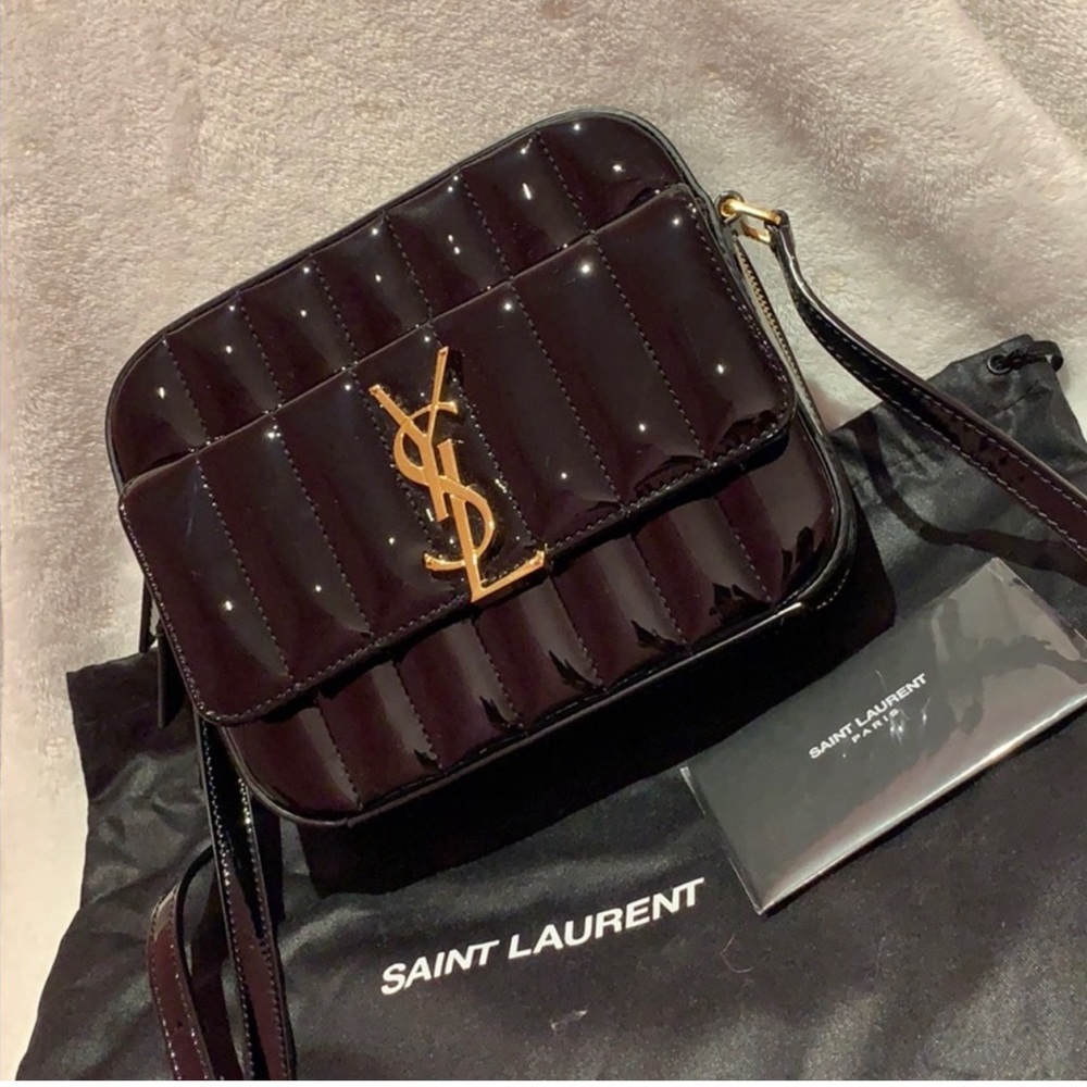 YSL VICKY PATENT CAMERA BAG
